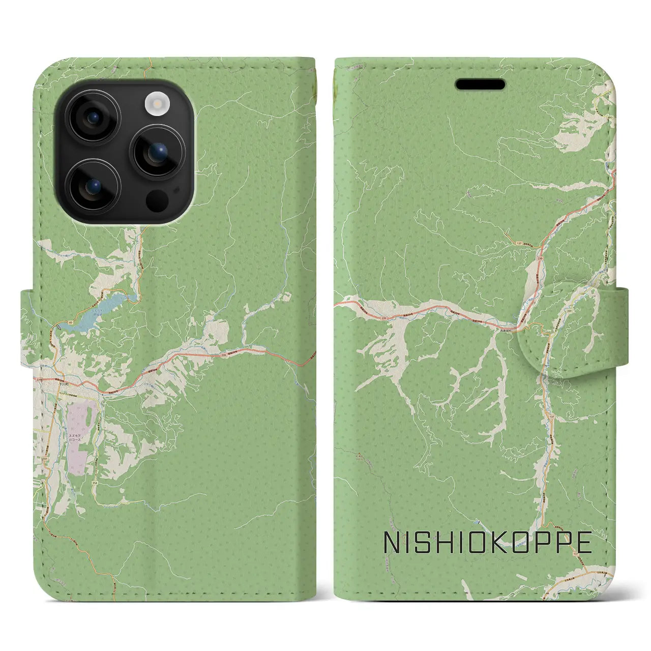 【西興部(北海道)】地図柄iPhoneケース(手帳タイプ)ナチュラル・iPhone 16 用