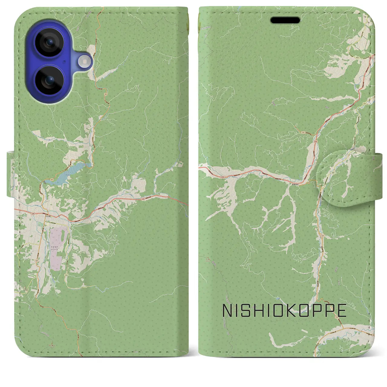 【西興部(北海道)】地図柄iPhoneケース(手帳タイプ)ナチュラル・iPhone 16 Pro Max 用