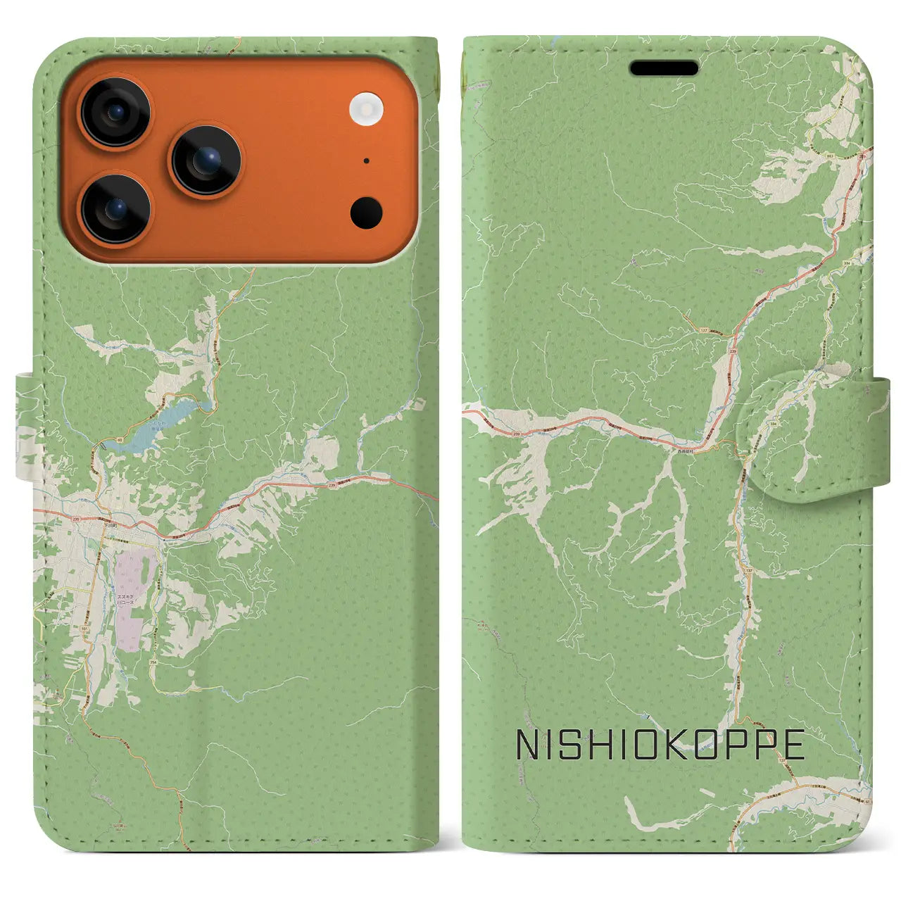 【西興部(北海道)】地図柄iPhoneケース(手帳タイプ)