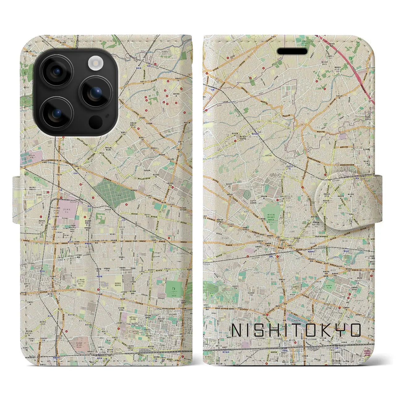 【西東京(東京都)】地図柄iPhoneケース(手帳タイプ)ナチュラル・iPhone 16 用
