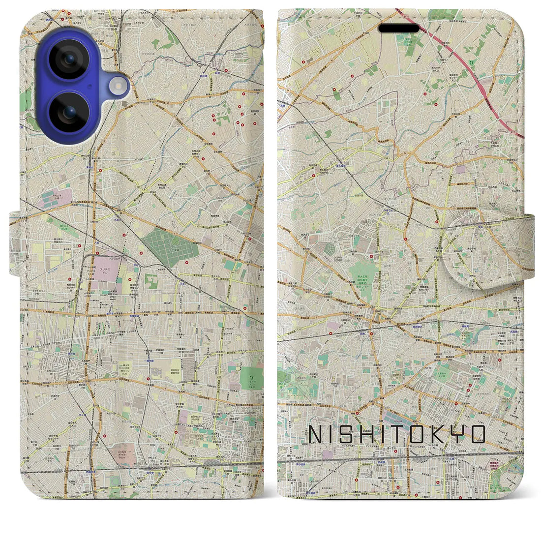 【西東京(東京都)】地図柄iPhoneケース(手帳タイプ)ナチュラル・iPhone 16 Pro Max 用