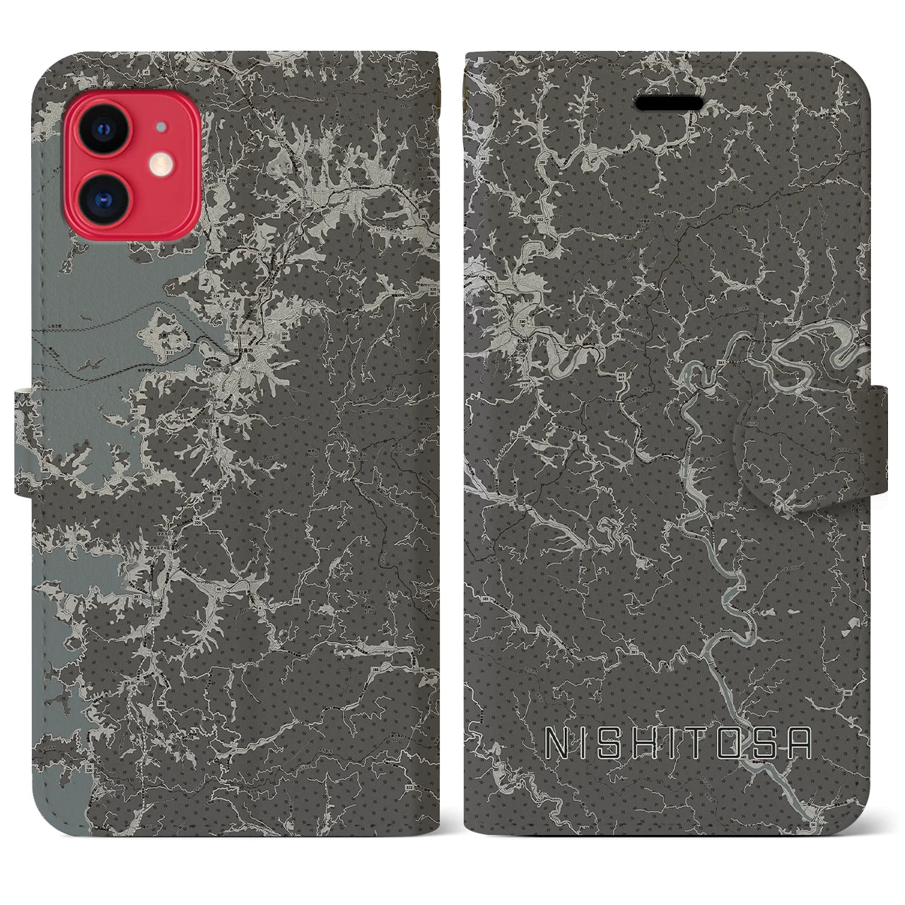 【西土佐(高知県)】地図柄iPhoneケース(手帳タイプ)モノトーン・iPhone 11 用