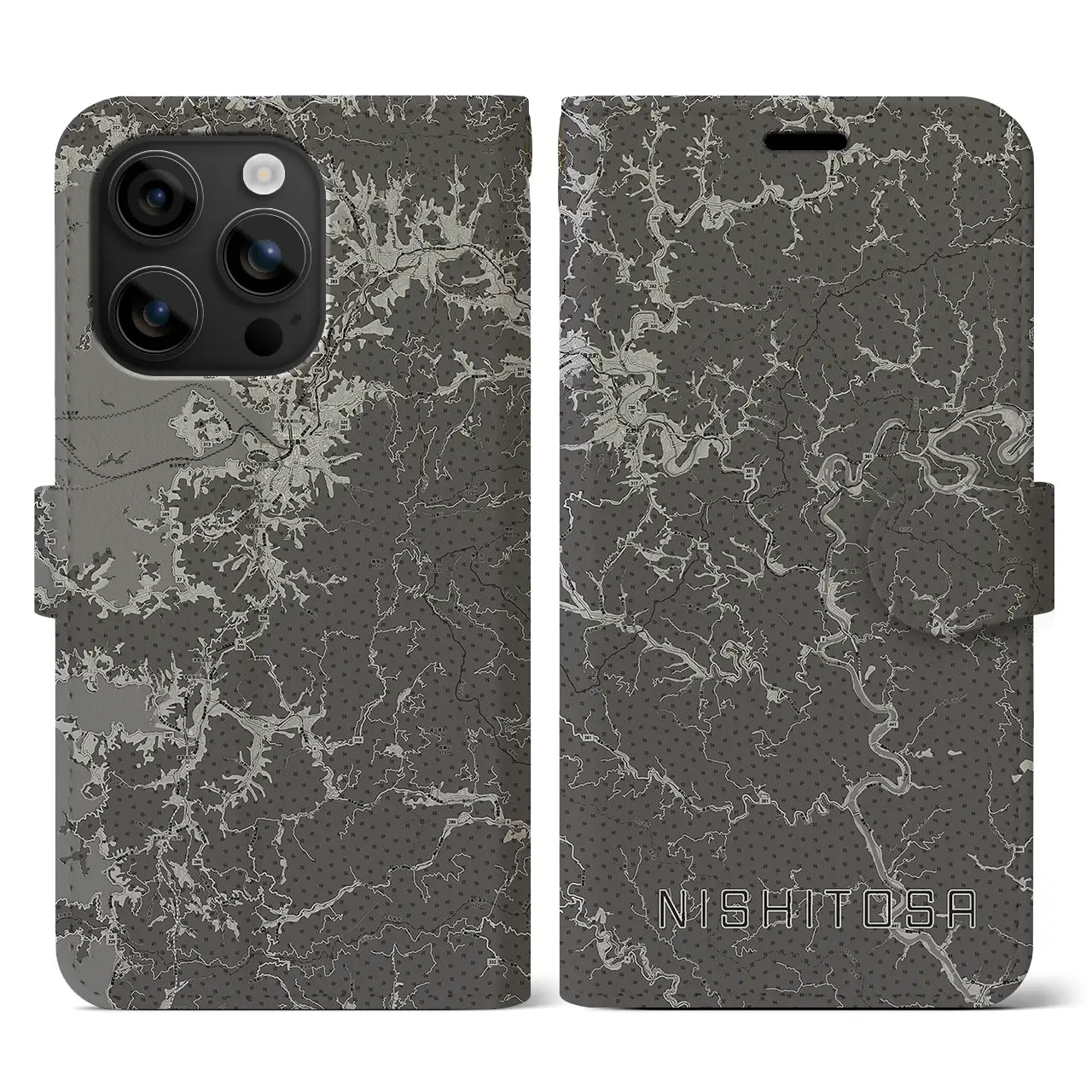 【西土佐(高知県)】地図柄iPhoneケース(手帳タイプ)モノトーン・iPhone 16 用