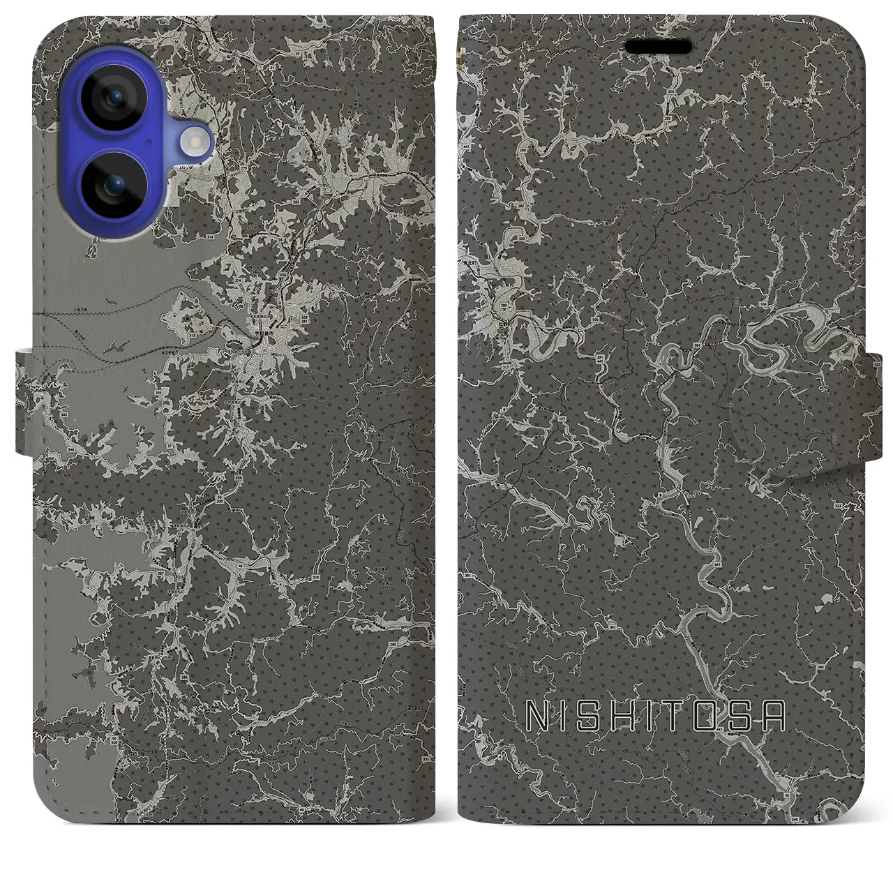 【西土佐(高知県)】地図柄iPhoneケース(手帳タイプ)モノトーン・iPhone 16 Pro Max 用