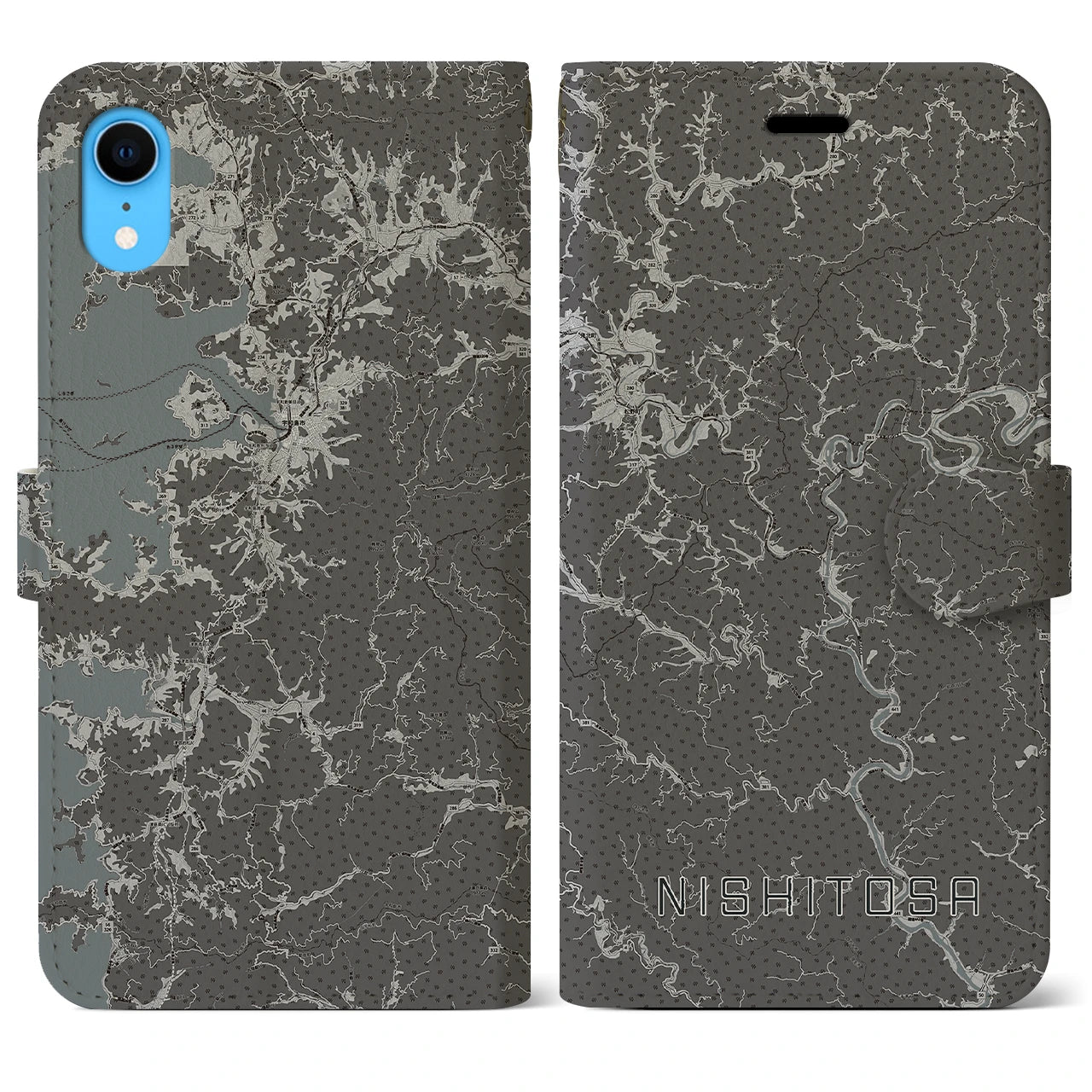 【西土佐(高知県)】地図柄iPhoneケース(手帳タイプ)モノトーン・iPhone XR 用