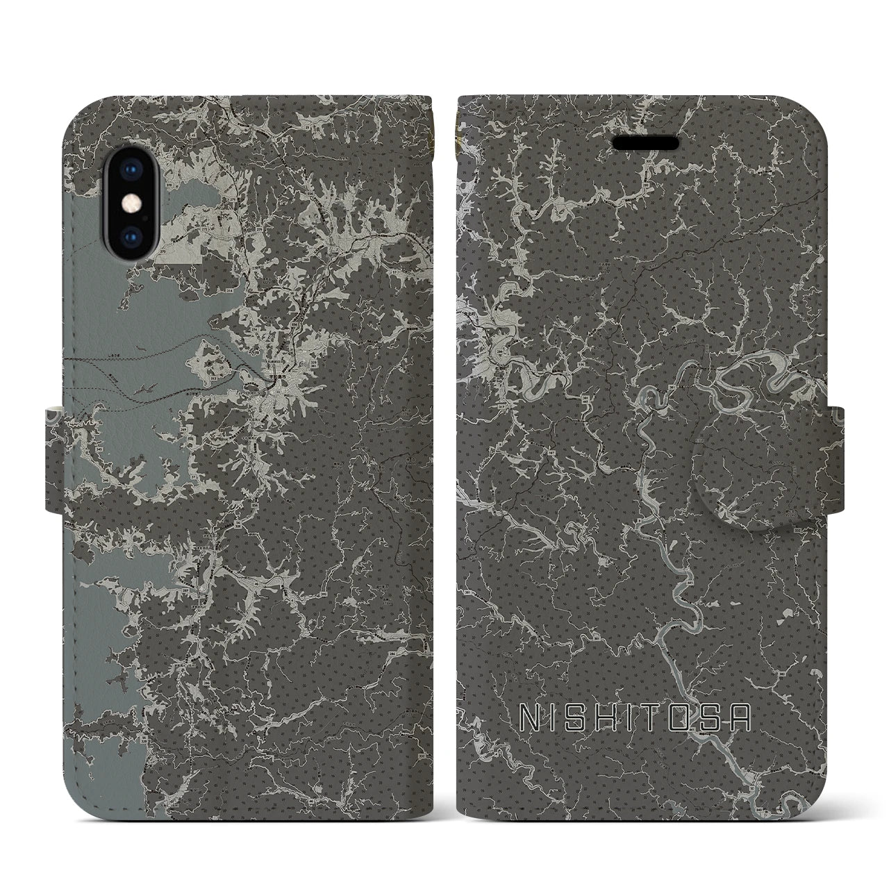 【西土佐(高知県)】地図柄iPhoneケース(手帳タイプ)モノトーン・iPhone XS / X 用