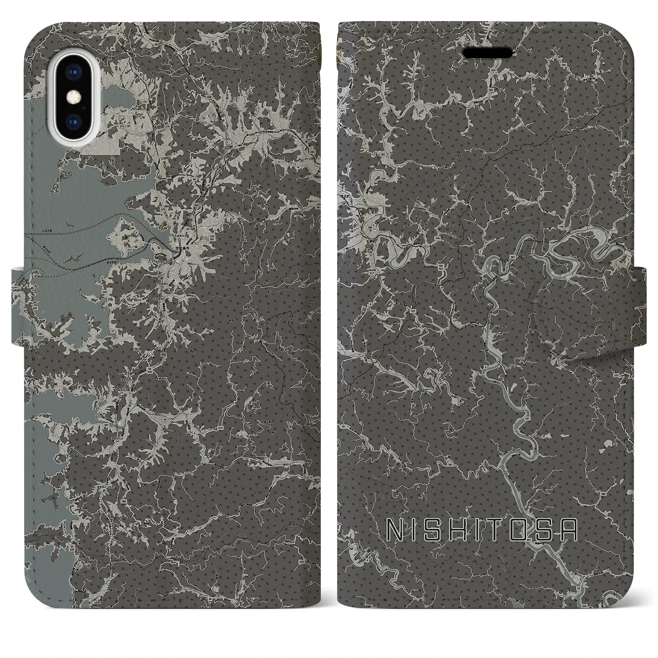 【西土佐(高知県)】地図柄iPhoneケース(手帳タイプ)モノトーン・iPhone XS Max 用