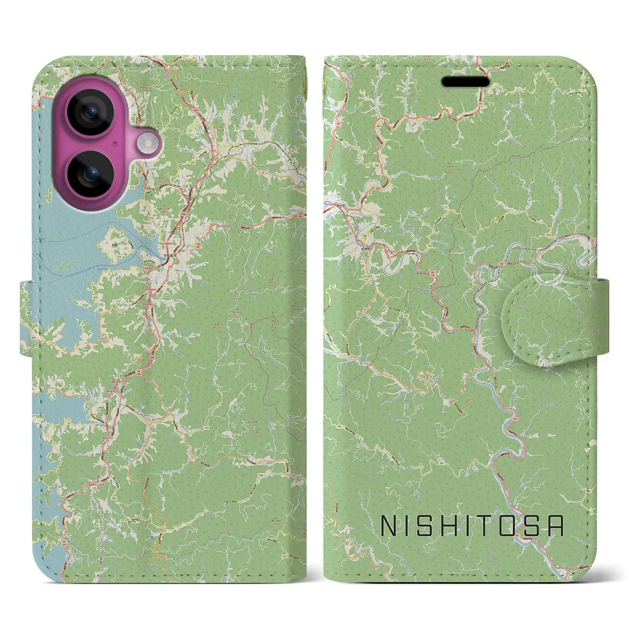 【西土佐(高知県)】地図柄iPhoneケース(手帳タイプ)ナチュラル・iPhone 16 Pro 用