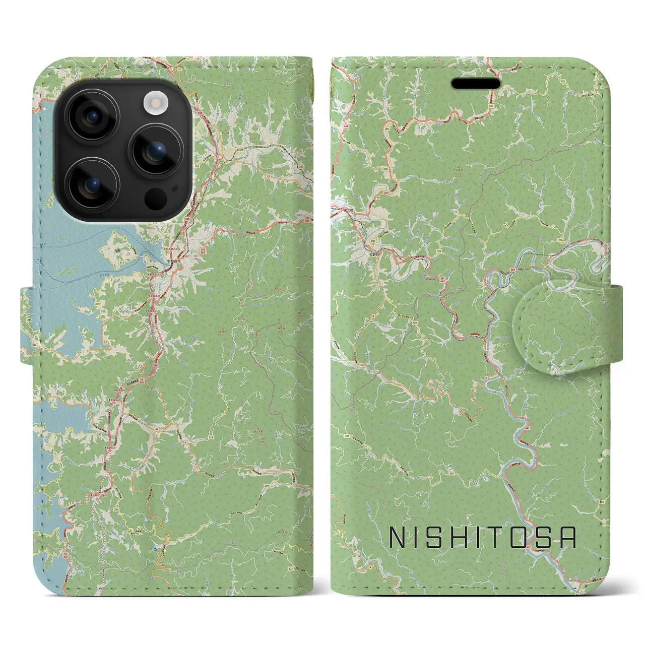 【西土佐(高知県)】地図柄iPhoneケース(手帳タイプ)ナチュラル・iPhone 16 用