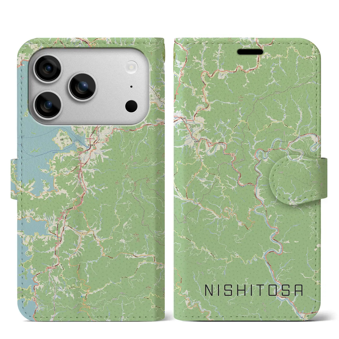 【西土佐(高知県)】地図柄iPhoneケース(手帳タイプ)ナチュラル・iPhone 17 Pro Max 用