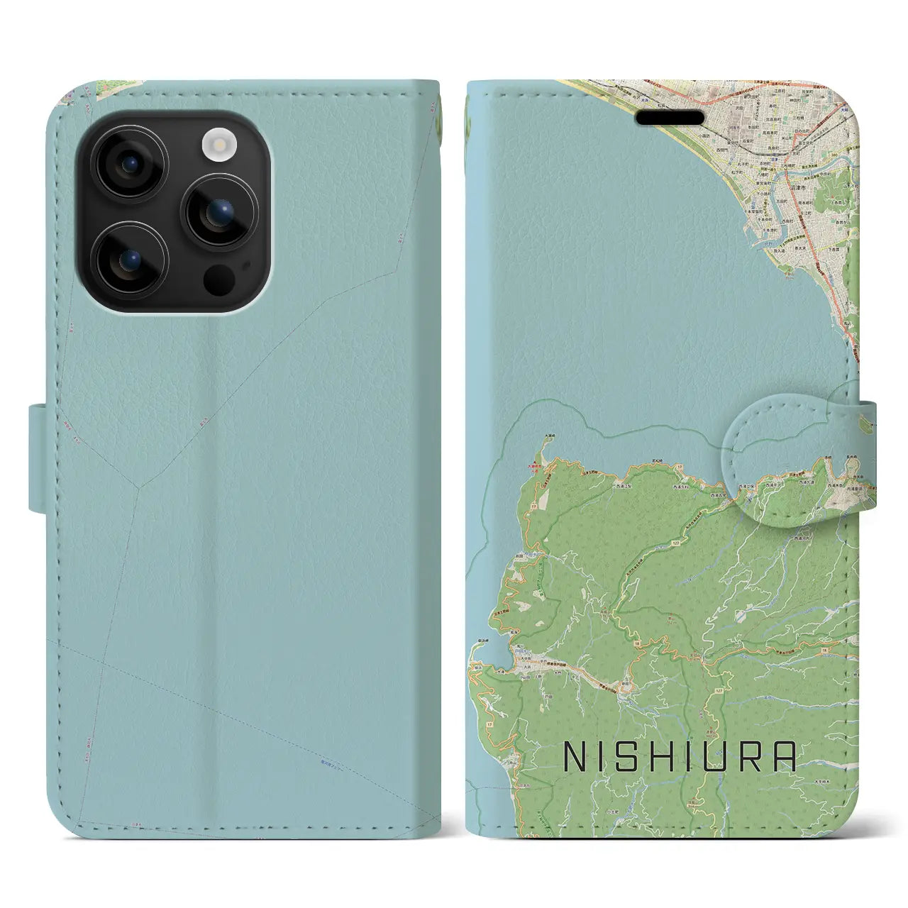 【西浦(静岡県)】地図柄iPhoneケース(手帳タイプ)ナチュラル・iPhone 16 用