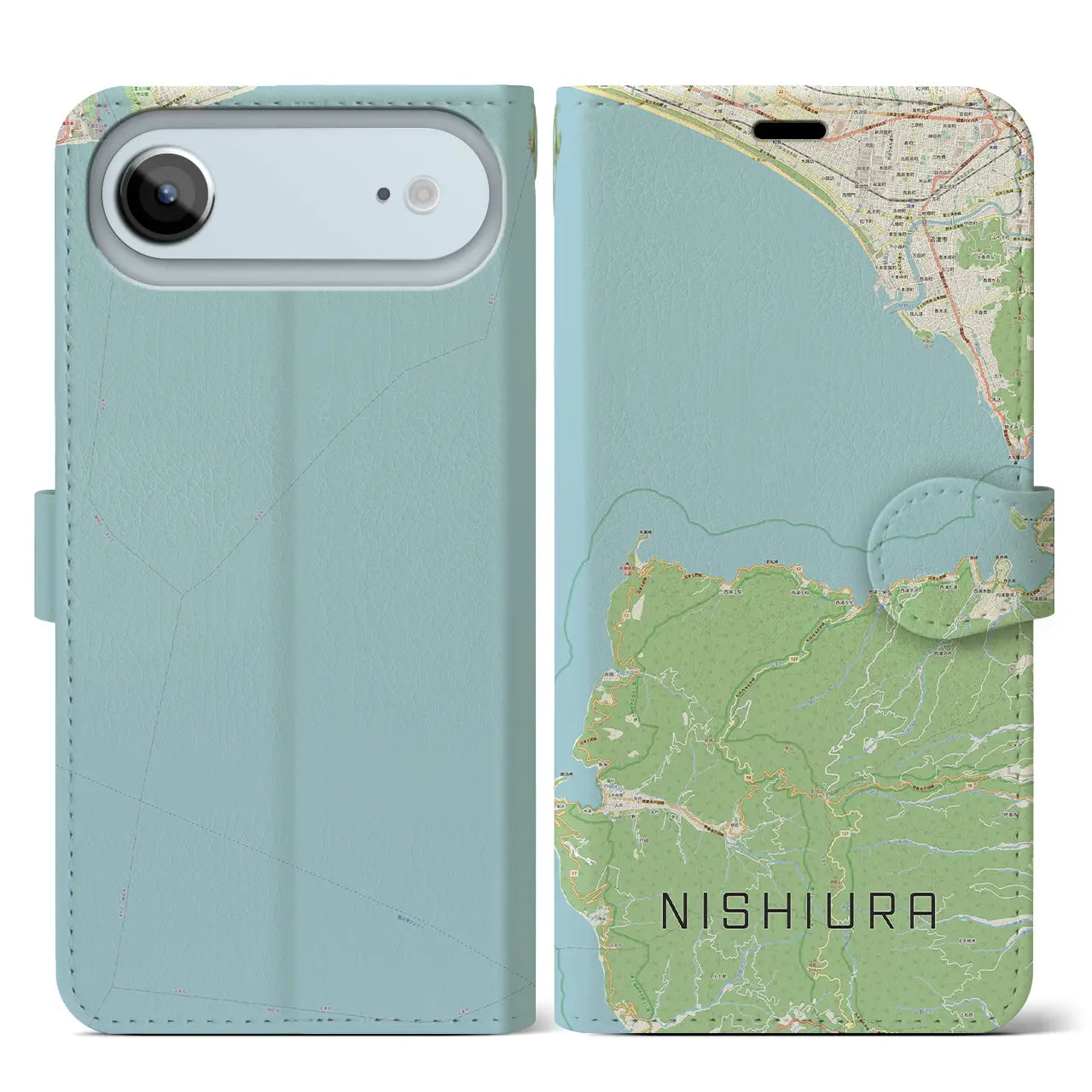 【西浦(静岡県)】地図柄iPhoneケース(手帳タイプ)ナチュラル・iPhone 17 Pro Max 用