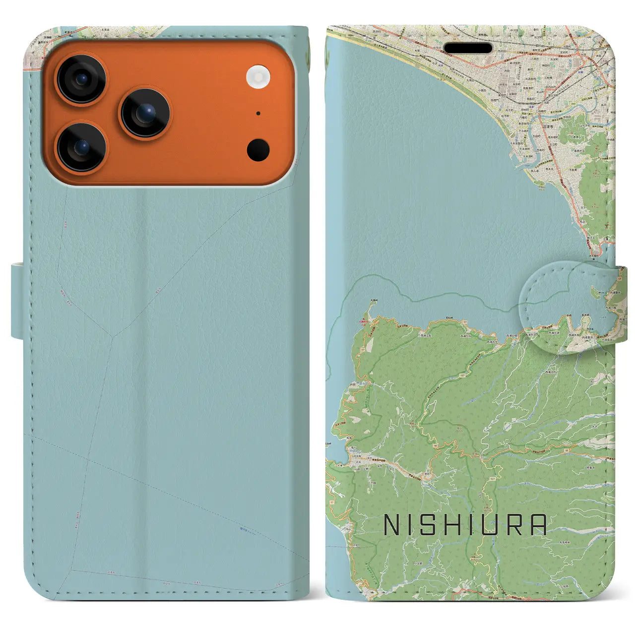【西浦(静岡県)】地図柄iPhoneケース(手帳タイプ)モノトーン・iPhone 17 Pro Max 用