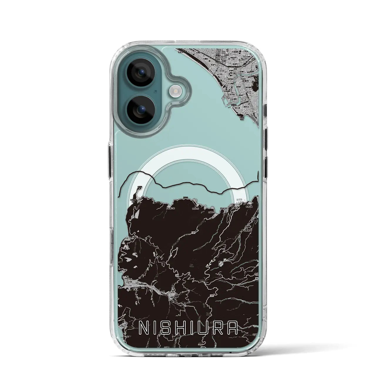【西浦(静岡県)】地図柄iPhoneケース(MagSafeタイプ)モノトーン・iPhone 16 Pro 用