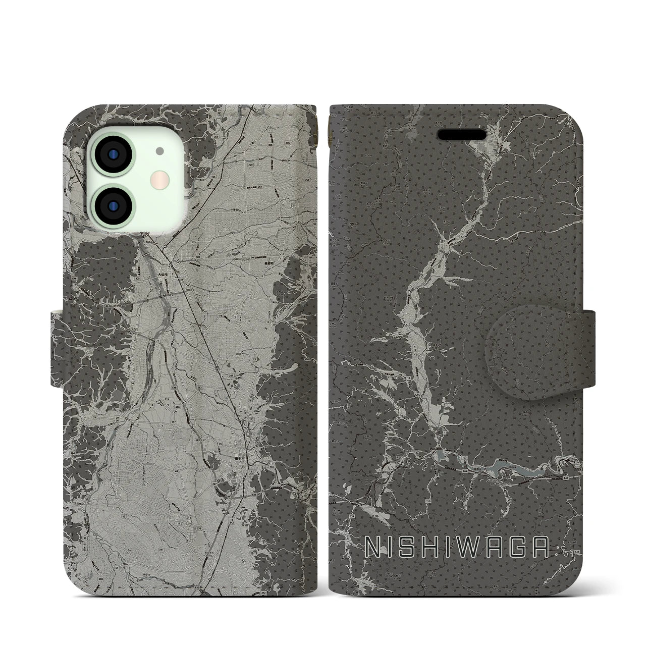 【西和賀(岩手県)】地図柄iPhoneケース(手帳タイプ)