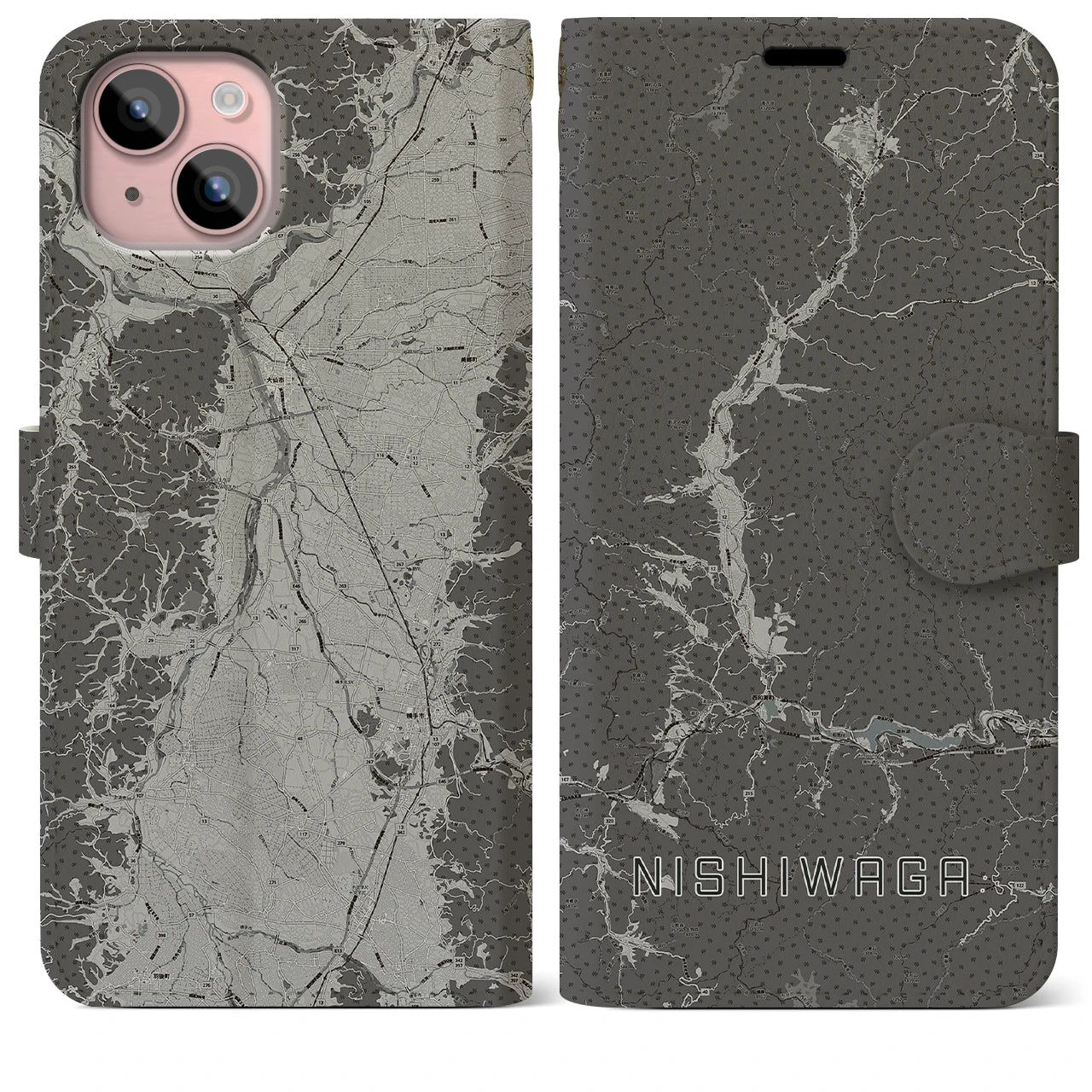 【西和賀(岩手県)】地図柄iPhoneケース(手帳タイプ)