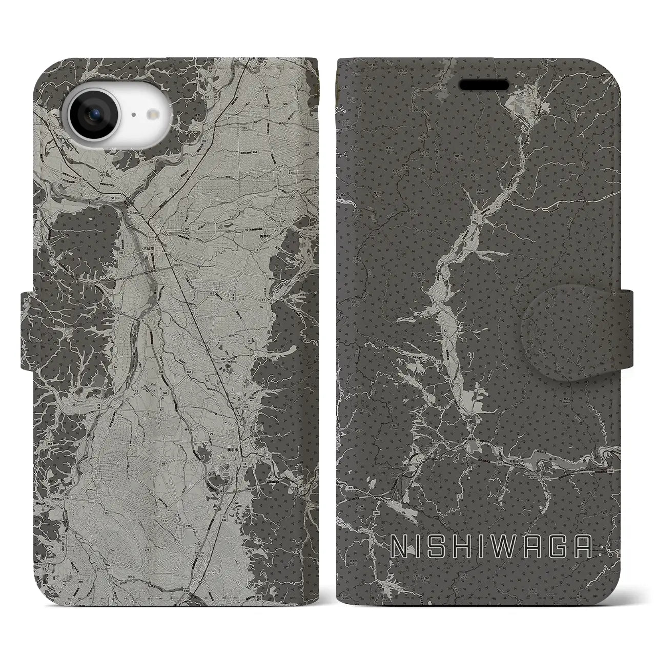 【西和賀(岩手県)】地図柄iPhoneケース(手帳タイプ)