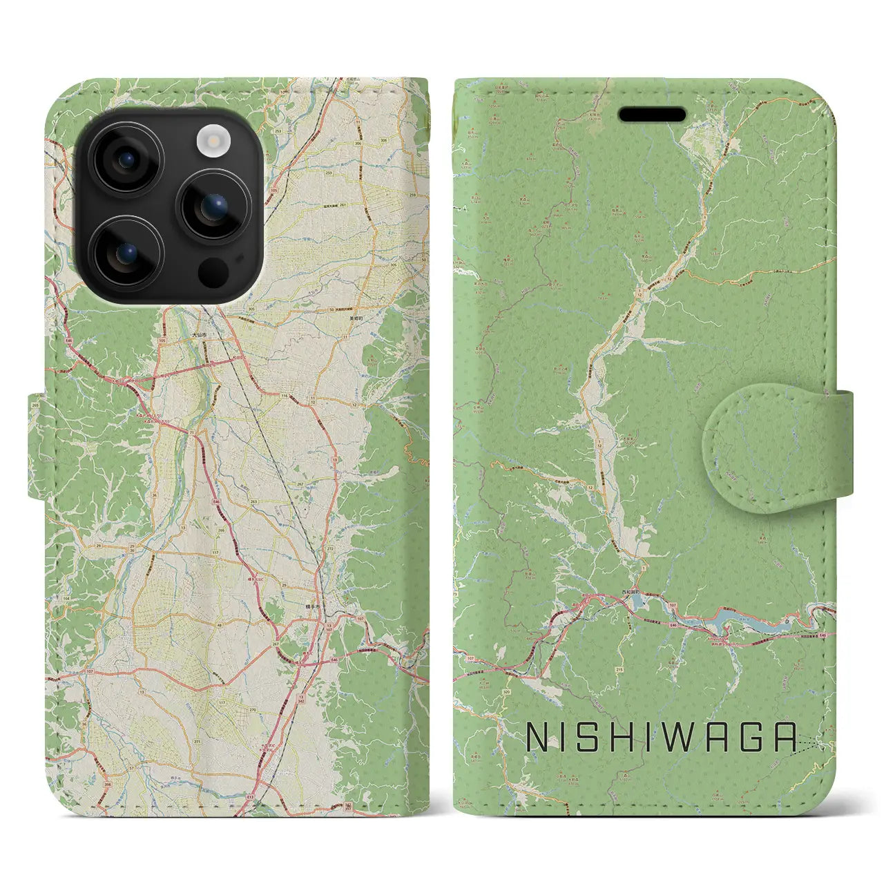 【西和賀(岩手県)】地図柄iPhoneケース(手帳タイプ)ナチュラル・iPhone 16 用