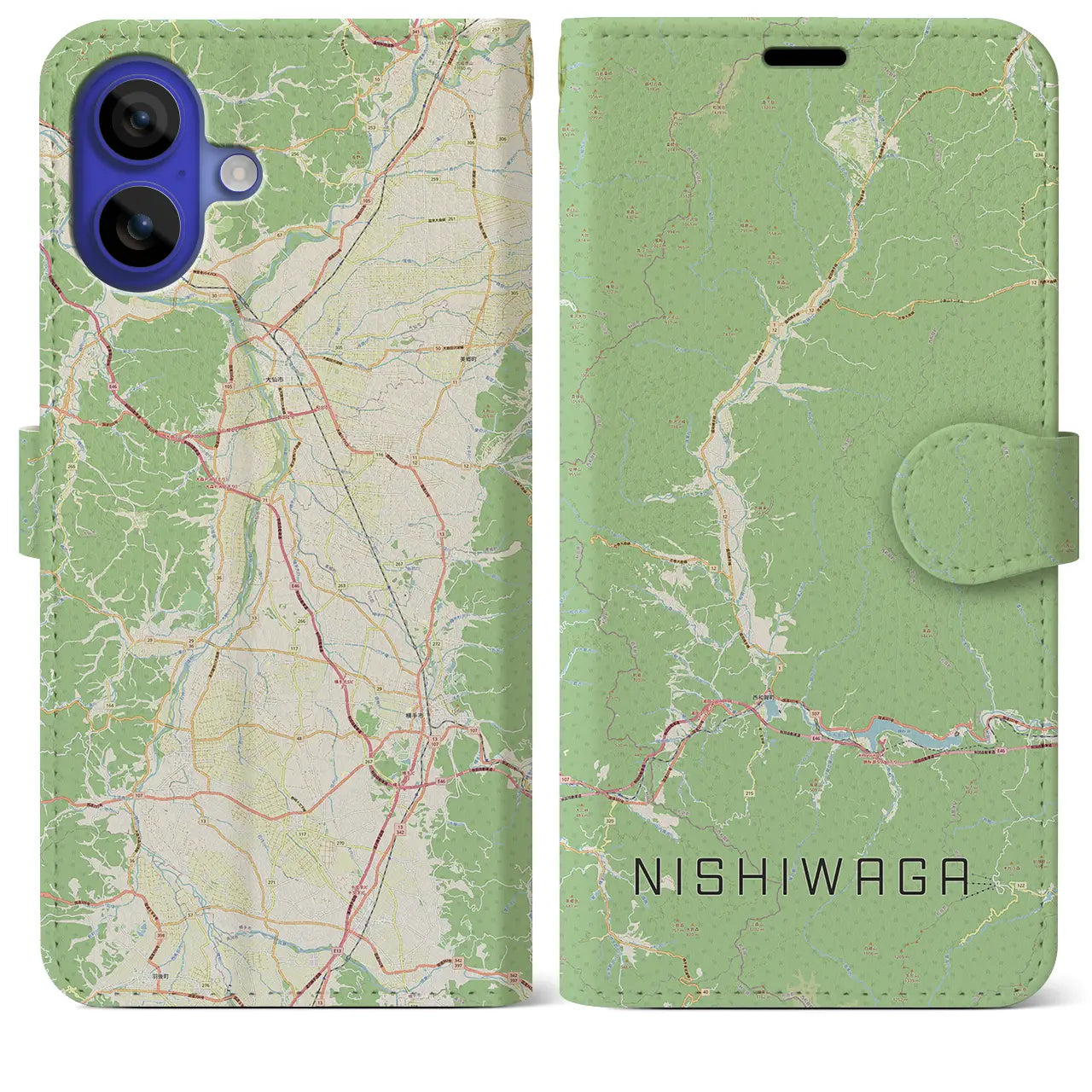 【西和賀(岩手県)】地図柄iPhoneケース(手帳タイプ)ナチュラル・iPhone 16 Pro Max 用