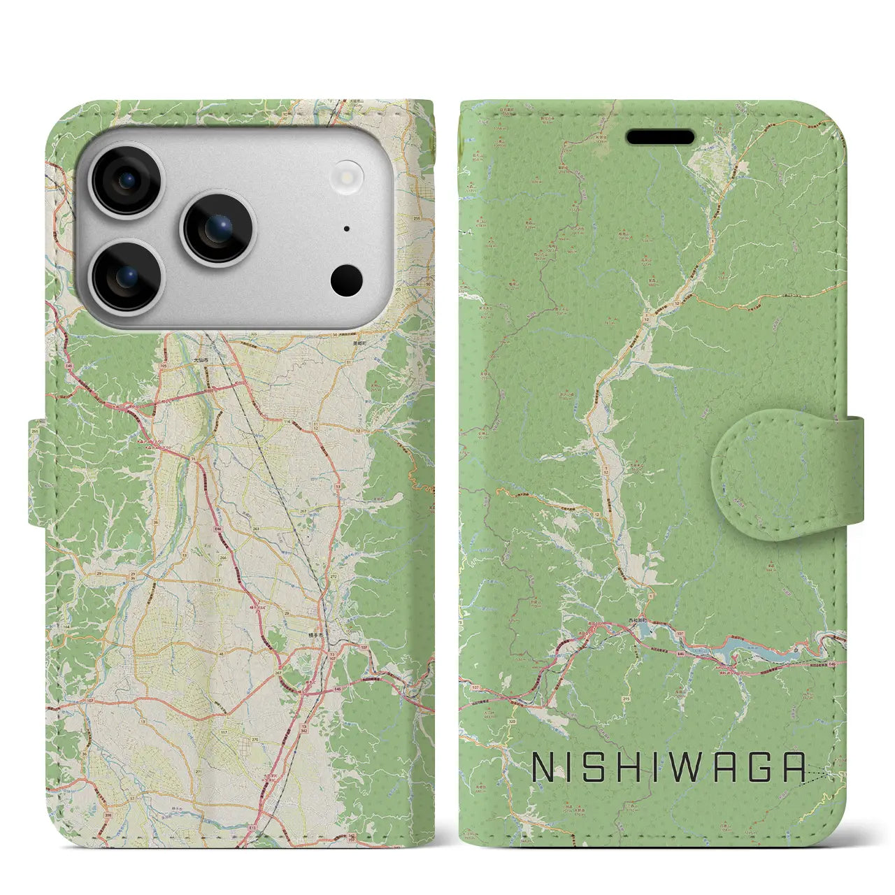 【西和賀(岩手県)】地図柄iPhoneケース(手帳タイプ)モノトーン・iPhone 17 Pro Max 用