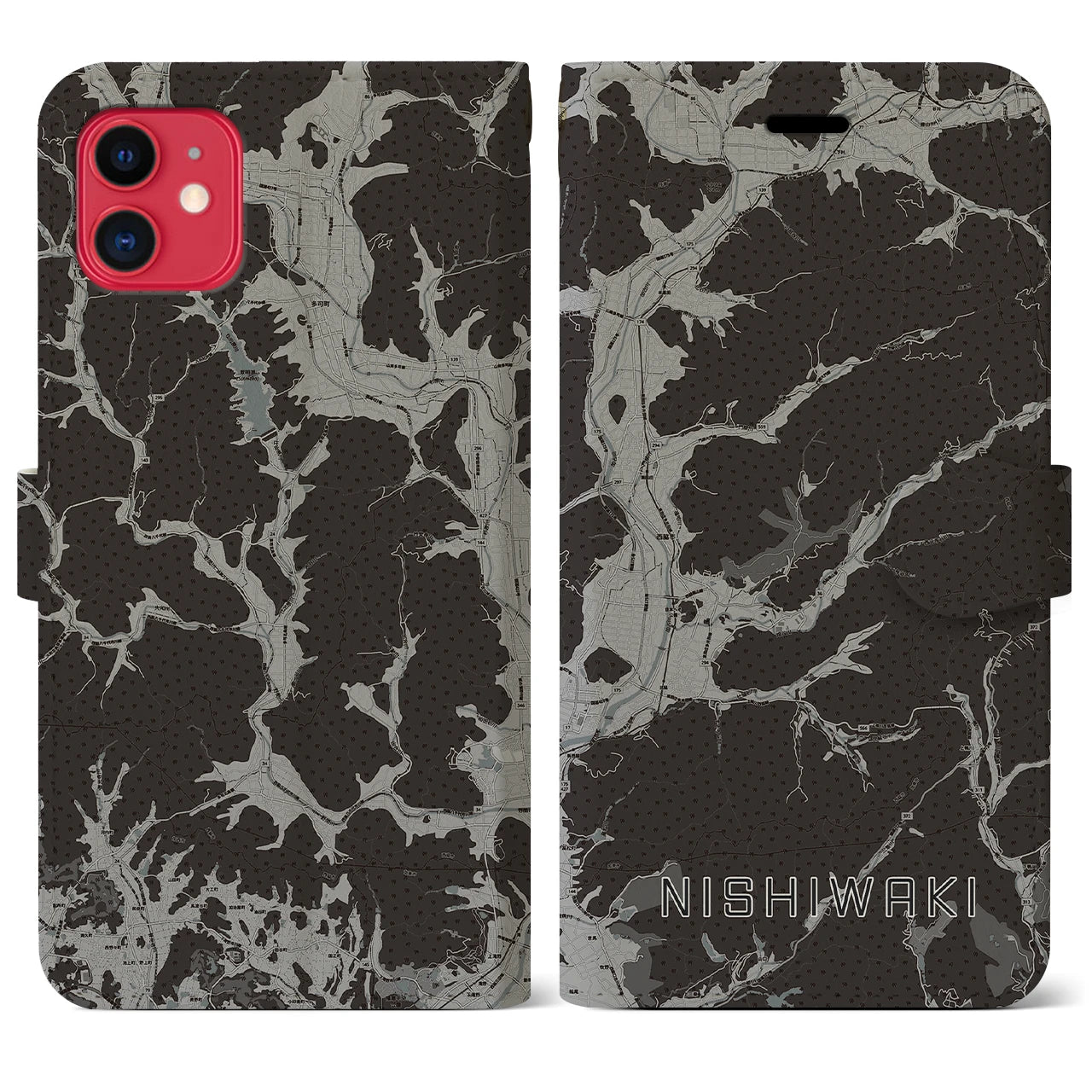 【西脇(兵庫県)】地図柄iPhoneケース(手帳タイプ)モノトーン・iPhone 11 用
