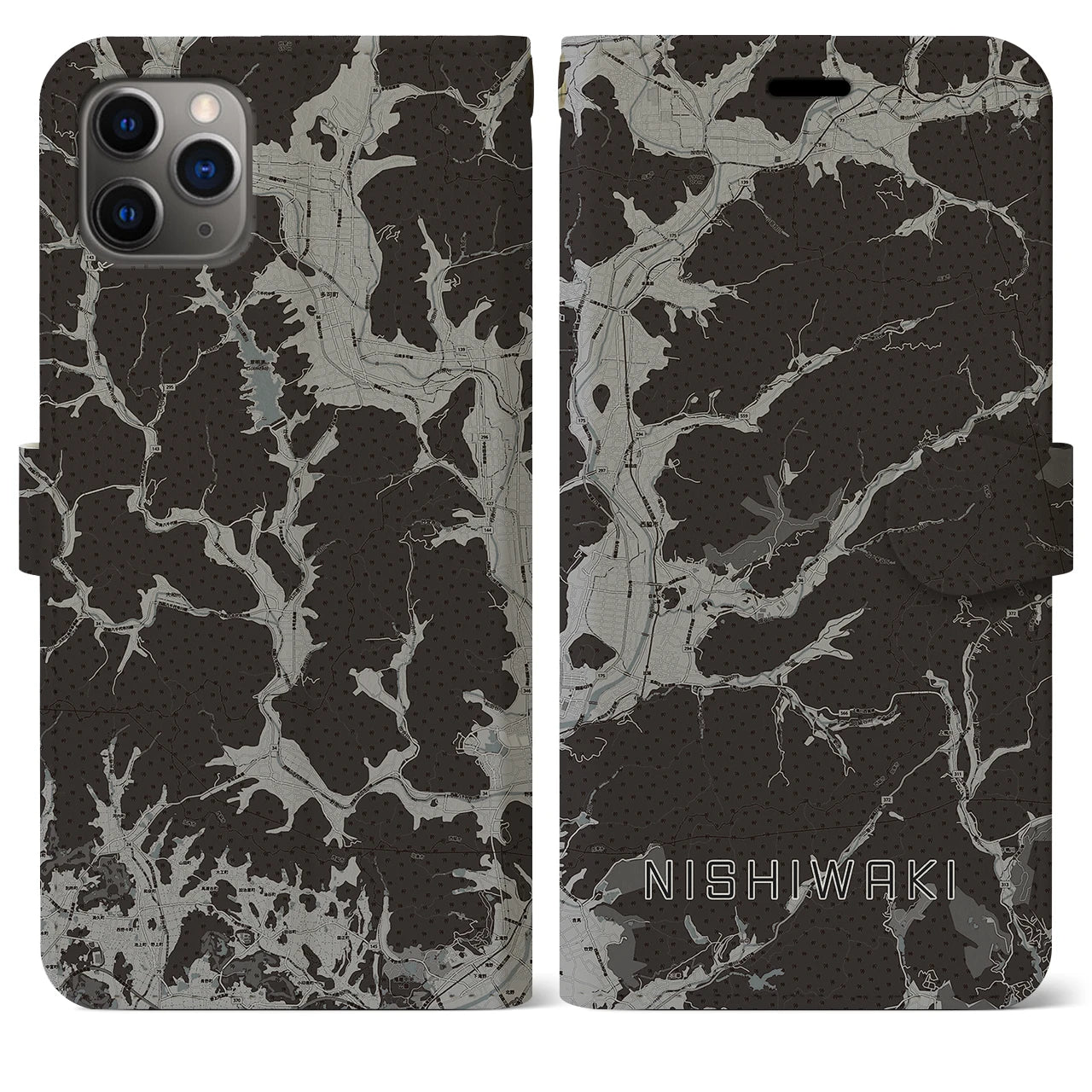 【西脇(兵庫県)】地図柄iPhoneケース(手帳タイプ)モノトーン・iPhone 11 Pro Max 用