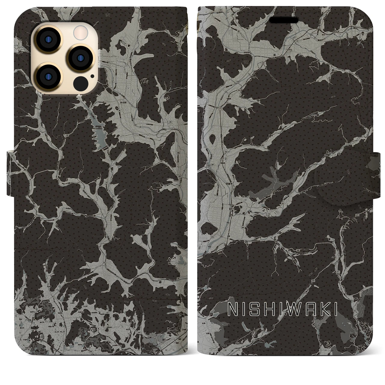 【西脇(兵庫県)】地図柄iPhoneケース(手帳タイプ)モノトーン・iPhone 12 Pro Max 用
