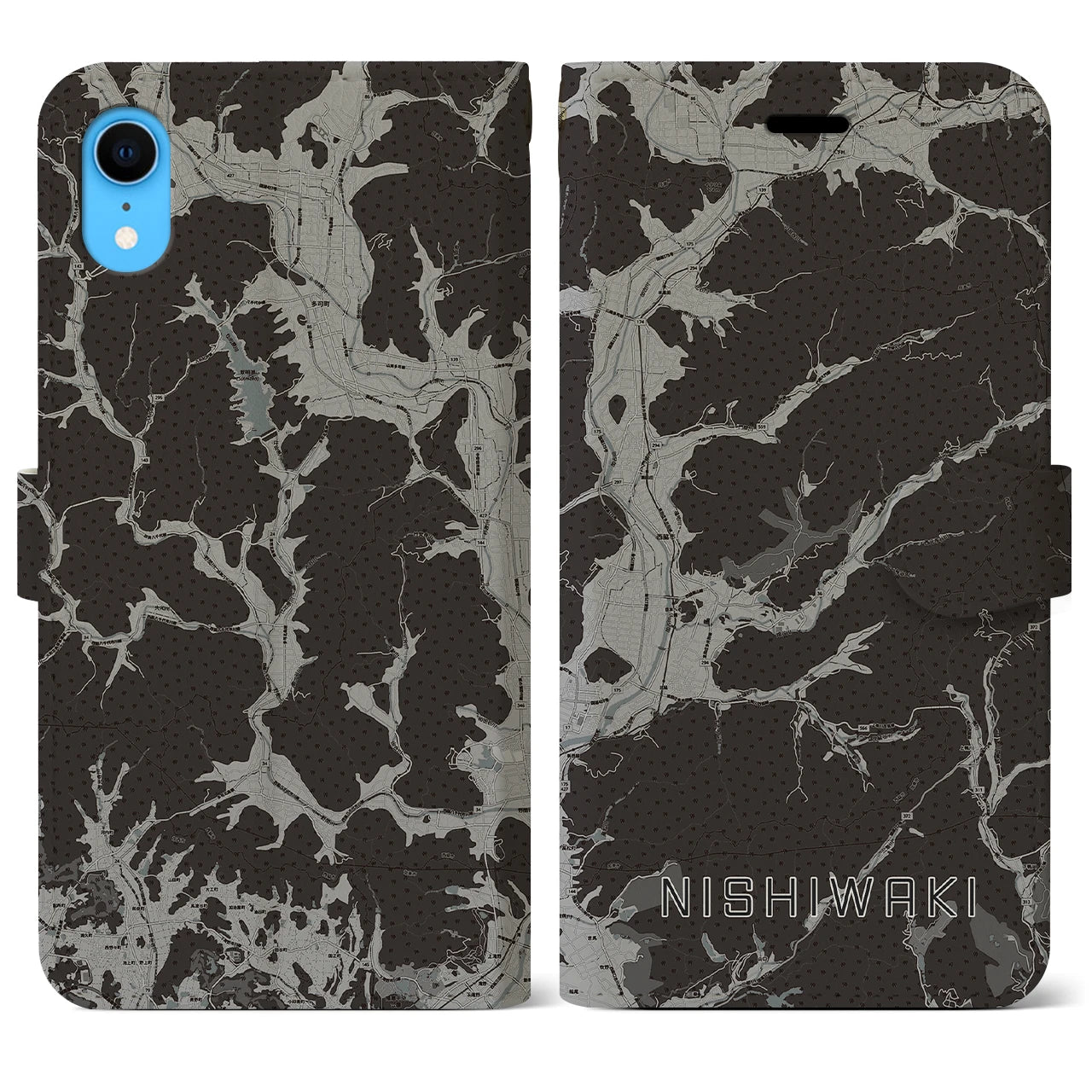 【西脇(兵庫県)】地図柄iPhoneケース(手帳タイプ)モノトーン・iPhone XR 用
