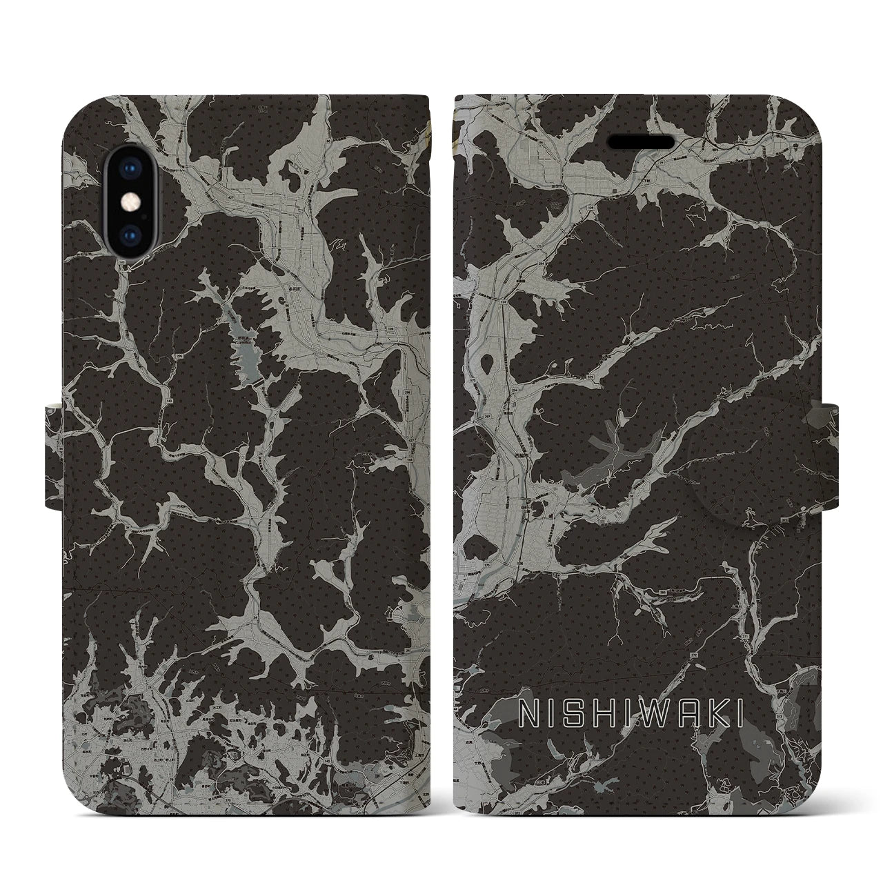 【西脇(兵庫県)】地図柄iPhoneケース(手帳タイプ)モノトーン・iPhone XS / X 用