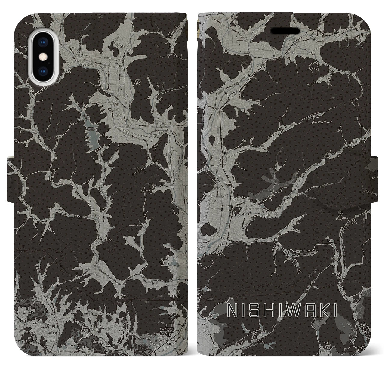 【西脇(兵庫県)】地図柄iPhoneケース(手帳タイプ)モノトーン・iPhone XS Max 用