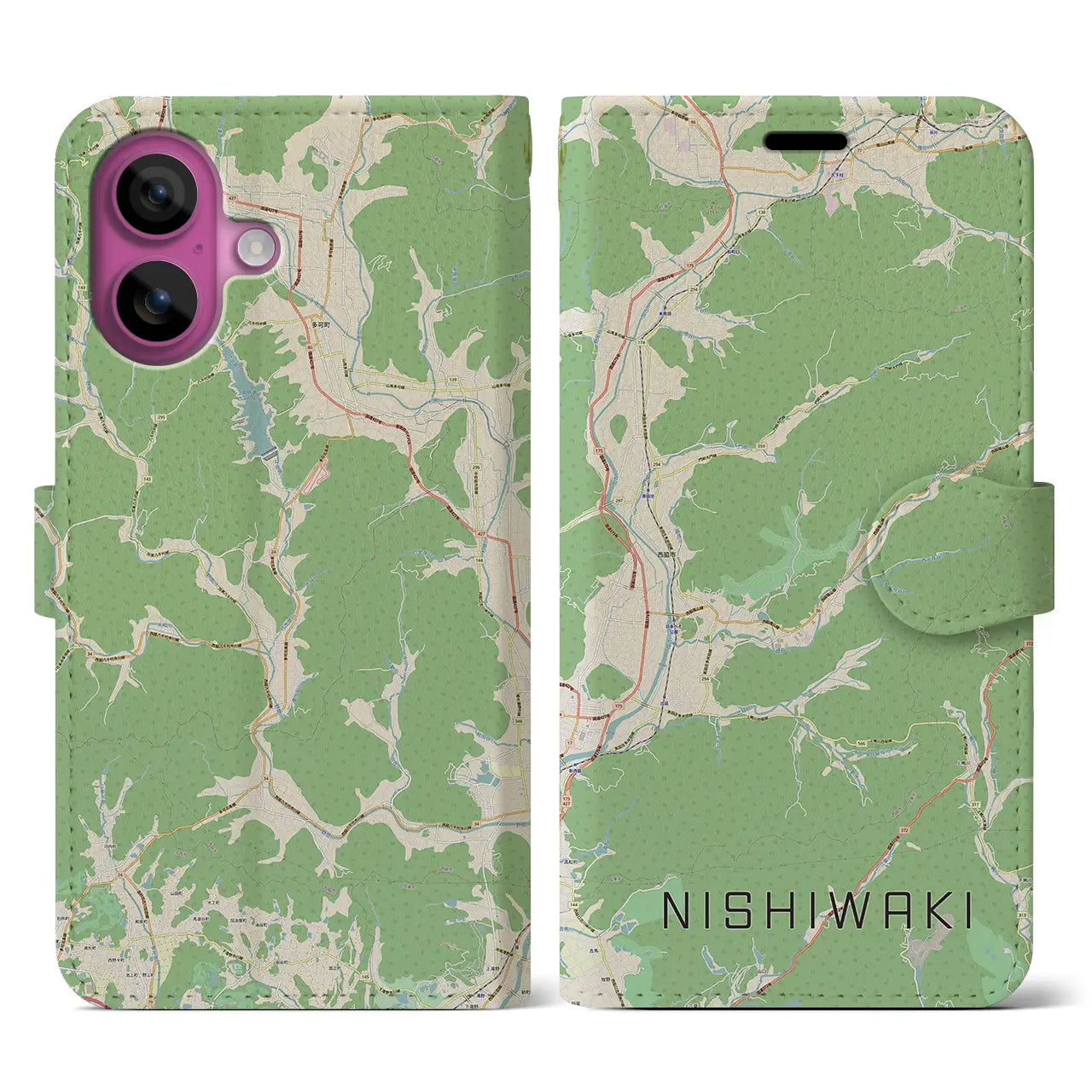 【西脇(兵庫県)】地図柄iPhoneケース(手帳タイプ)ナチュラル・iPhone 16 Pro 用