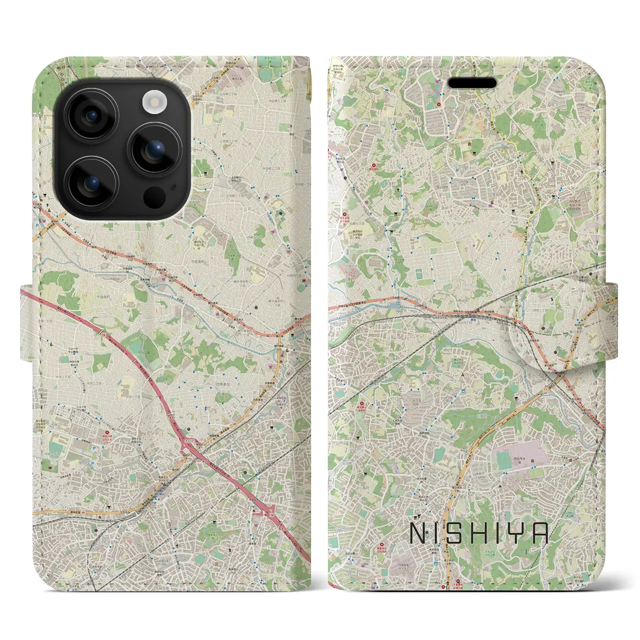 【西谷(神奈川県)】地図柄iPhoneケース(手帳タイプ)ナチュラル・iPhone 16 用