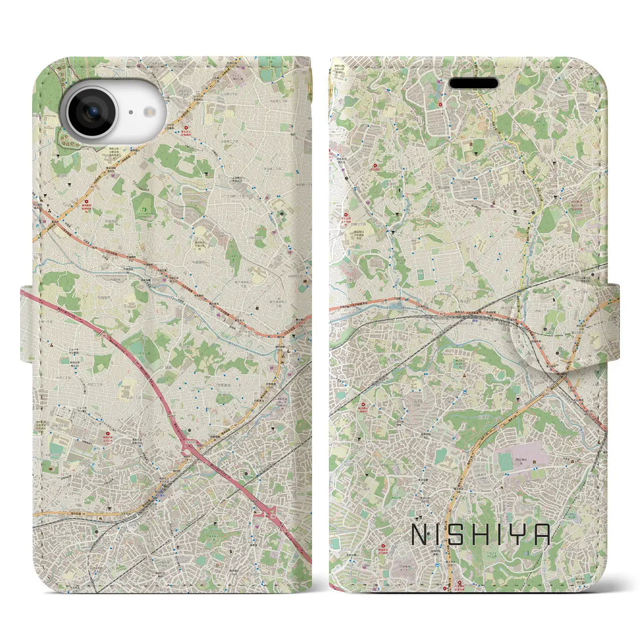 【西谷(神奈川県)】地図柄iPhoneケース(手帳タイプ)