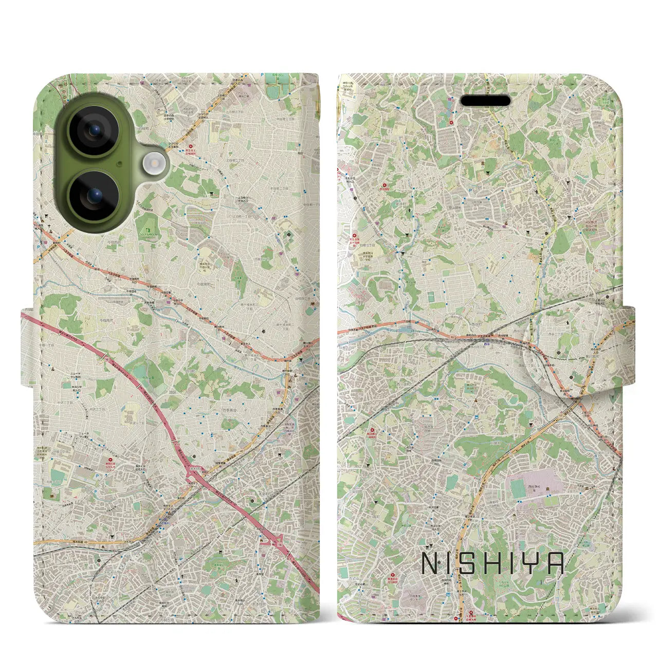 【西谷(神奈川県)】地図柄iPhoneケース(手帳タイプ)モノトーン・iPhone 17 Pro Max 用
