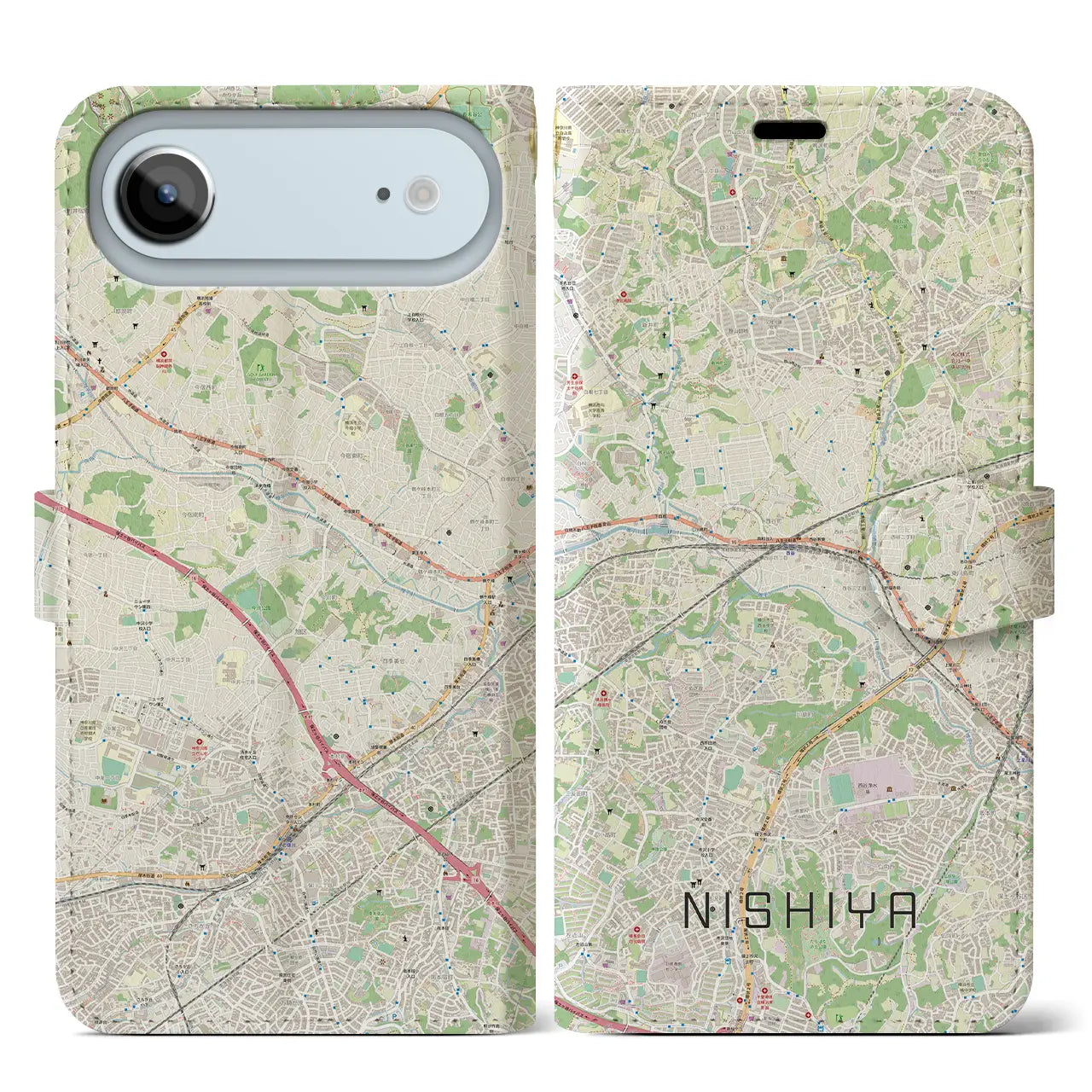 【西谷(神奈川県)】地図柄iPhoneケース(手帳タイプ)