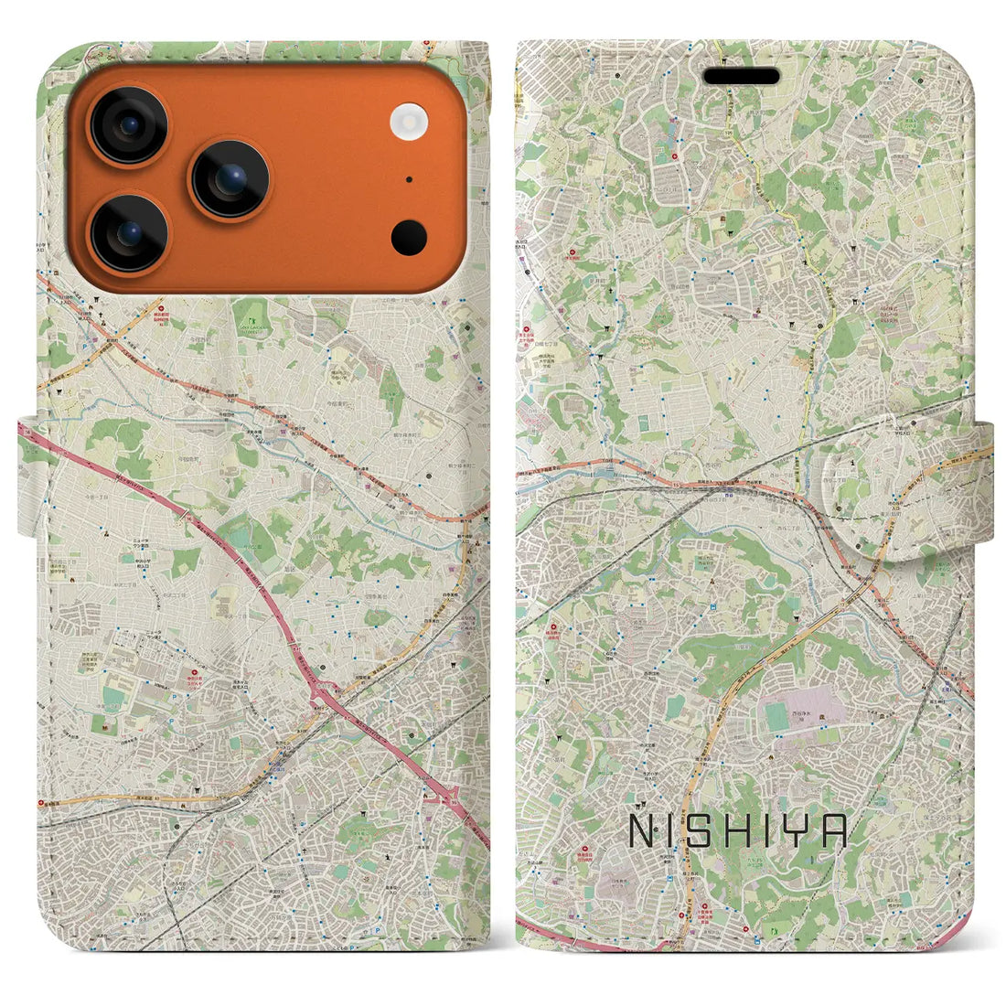 【西谷(神奈川県)】地図柄iPhoneケース(手帳タイプ)ナチュラル・iPhone 17 Pro Max 用