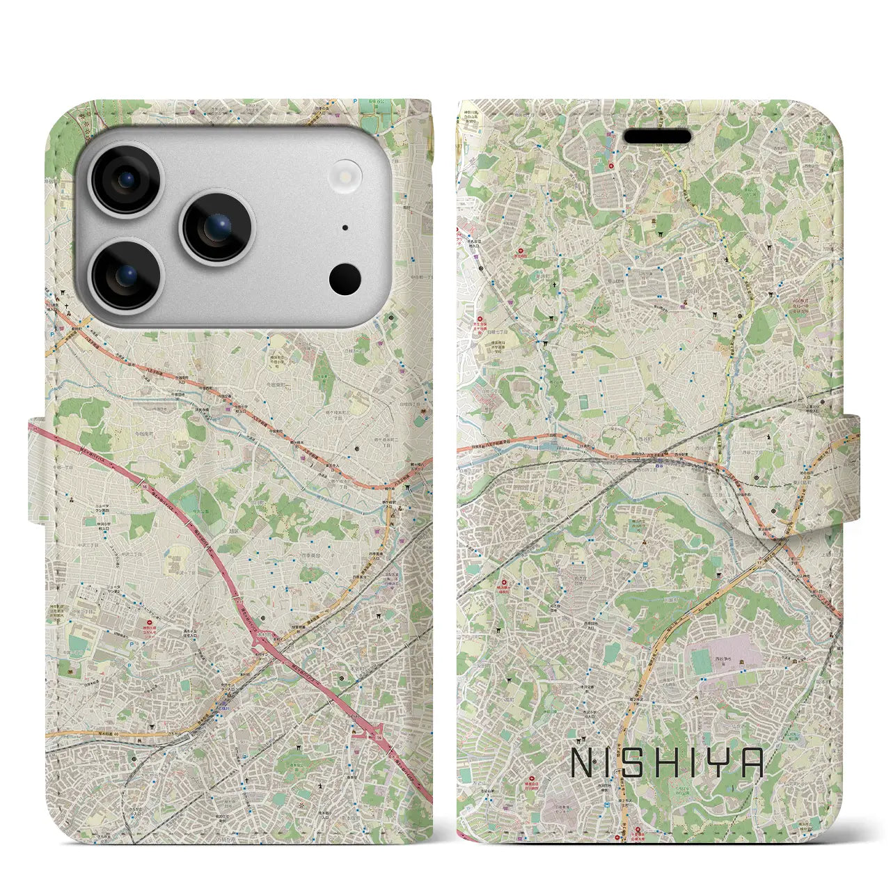 【西谷(神奈川県)】地図柄iPhoneケース(手帳タイプ)