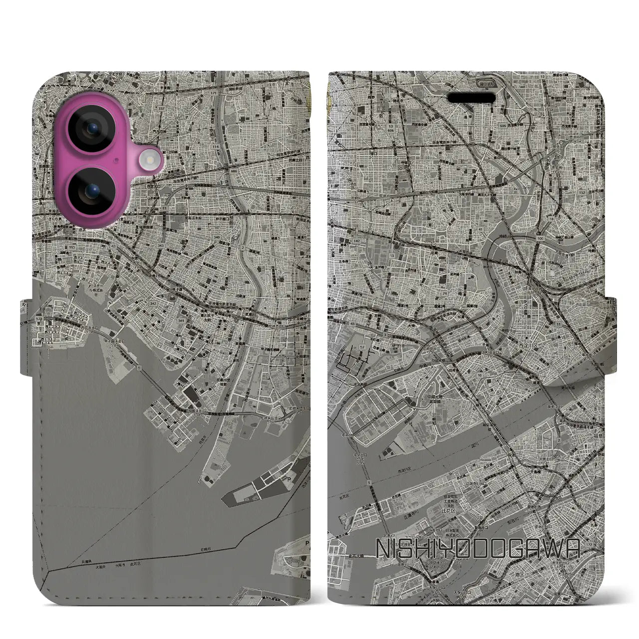 【西淀川(大阪府)】地図柄iPhoneケース(手帳タイプ)