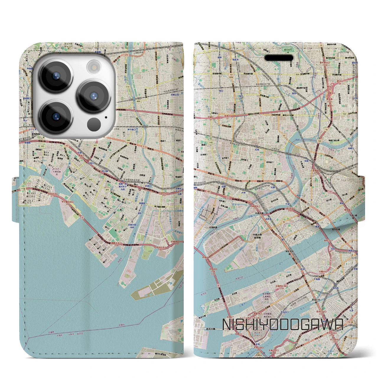 【西淀川(大阪府)】地図柄iPhoneケース(手帳タイプ)