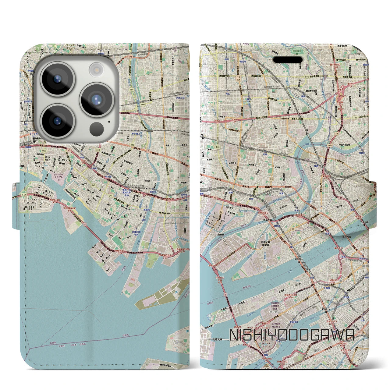 【西淀川(大阪府)】地図柄iPhoneケース(手帳タイプ)