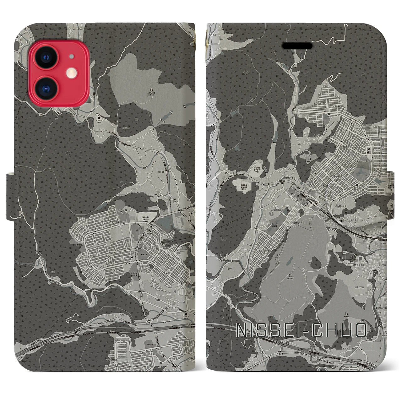 【日生中央(兵庫県)】地図柄iPhoneケース(手帳タイプ)モノトーン・iPhone 11 用
