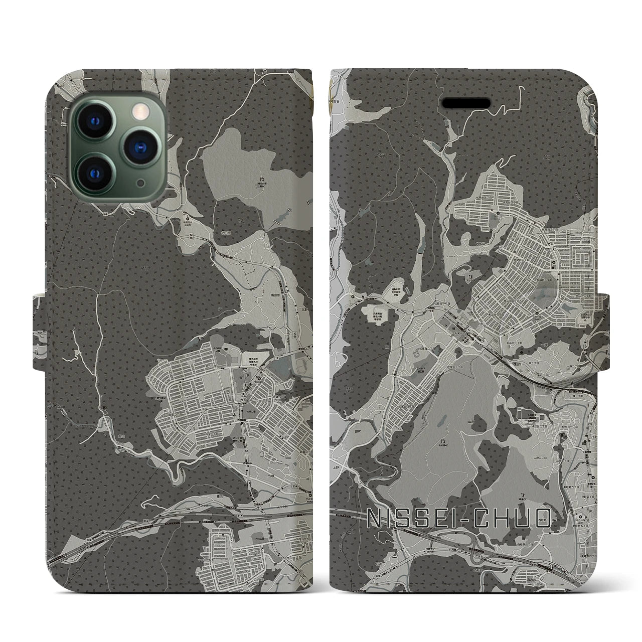 【日生中央(兵庫県)】地図柄iPhoneケース(手帳タイプ)モノトーン・iPhone 11 Pro 用