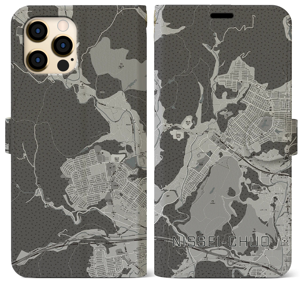 【日生中央(兵庫県)】地図柄iPhoneケース(手帳タイプ)モノトーン・iPhone 12 Pro Max 用