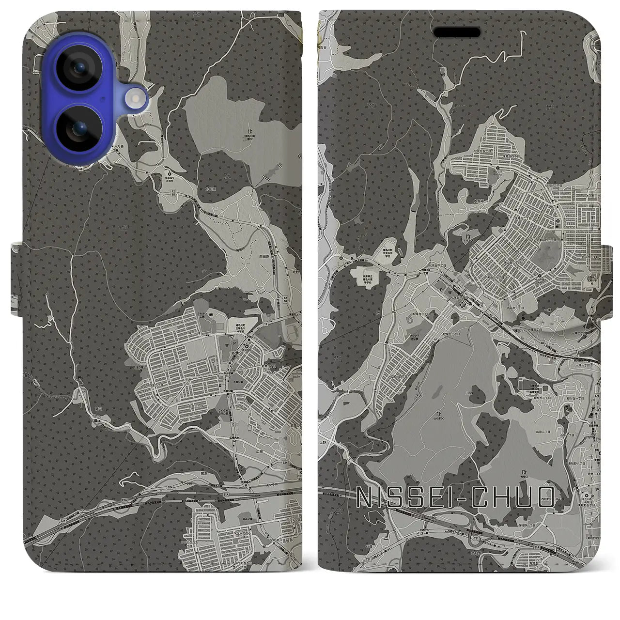 【日生中央(兵庫県)】地図柄iPhoneケース(手帳タイプ)モノトーン・iPhone 16 Pro Max 用