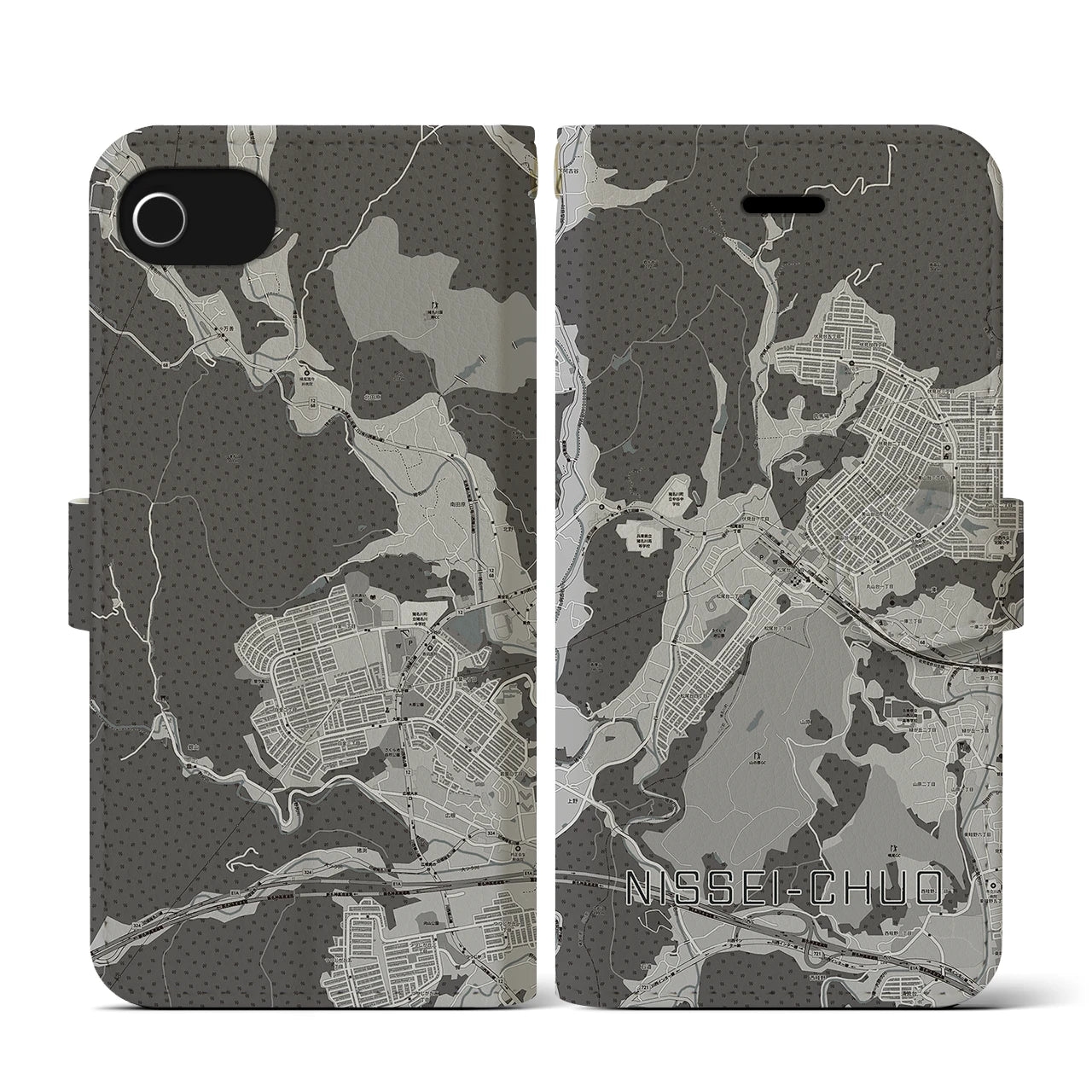 【日生中央(兵庫県)】地図柄iPhoneケース(手帳タイプ)モノトーン・iPhone SE(第3 / 第2世代) / 8 / 7 / 6s / 6 用