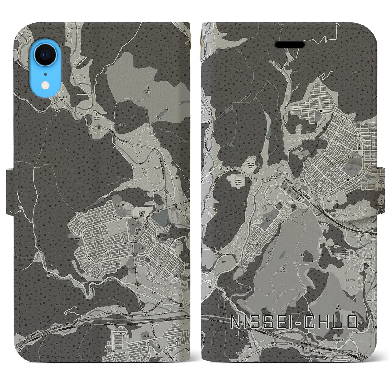 【日生中央(兵庫県)】地図柄iPhoneケース(手帳タイプ)モノトーン・iPhone XR 用