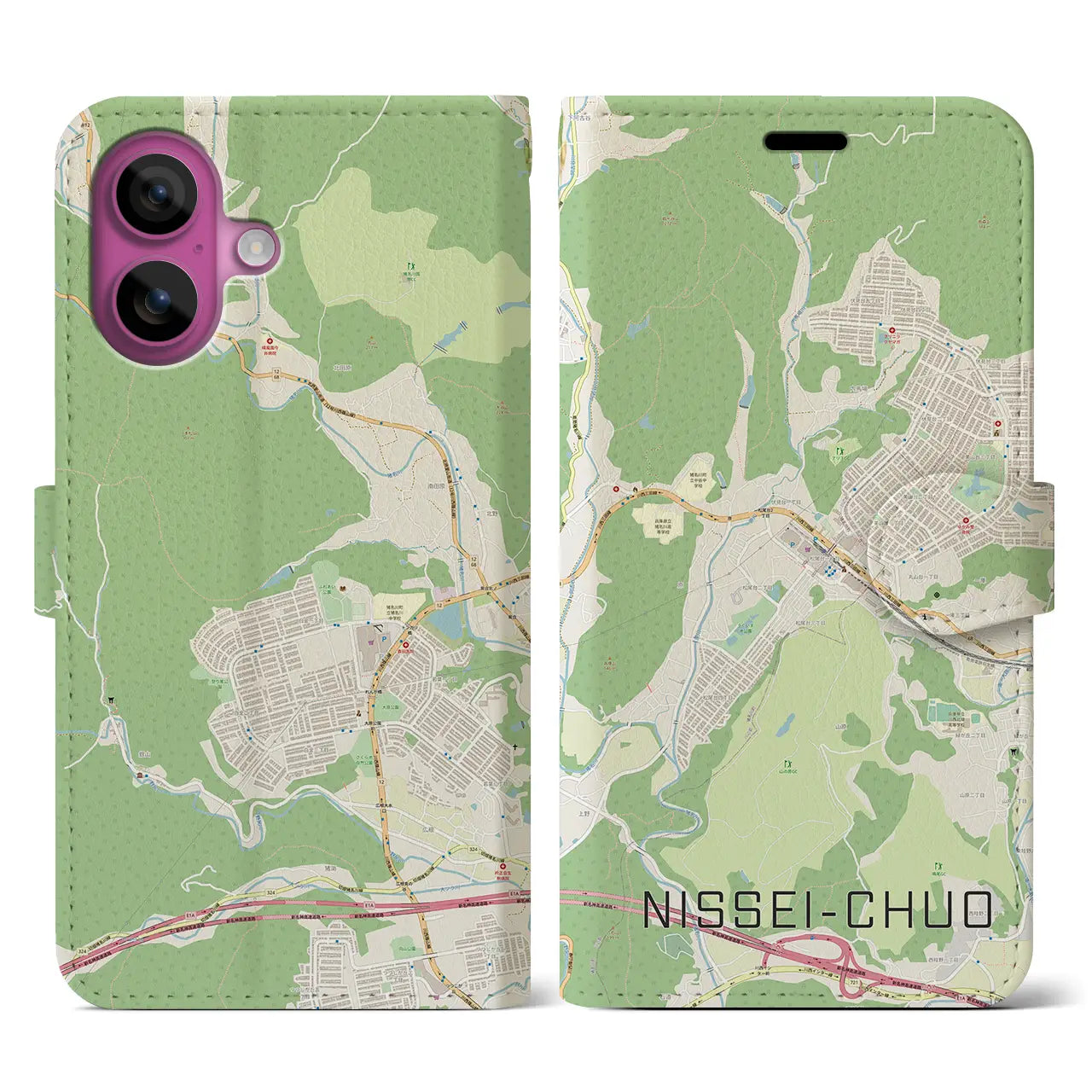 【日生中央(兵庫県)】地図柄iPhoneケース(手帳タイプ)ナチュラル・iPhone 16 Pro 用