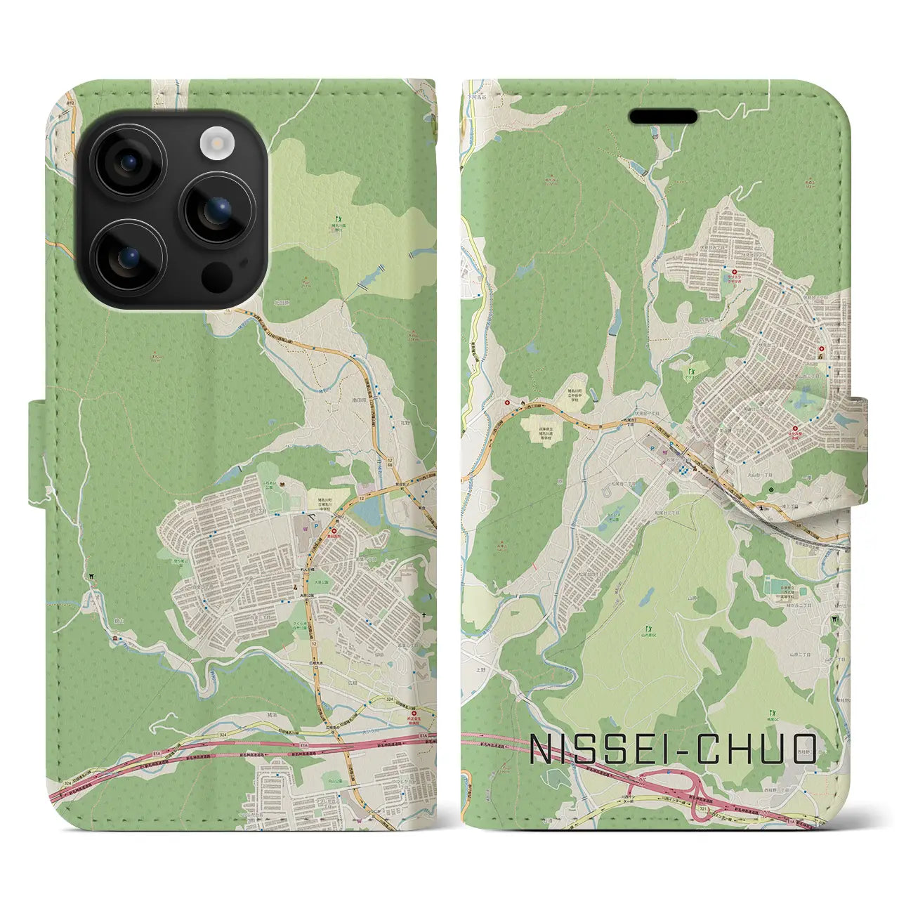 【日生中央(兵庫県)】地図柄iPhoneケース(手帳タイプ)ナチュラル・iPhone 16 用