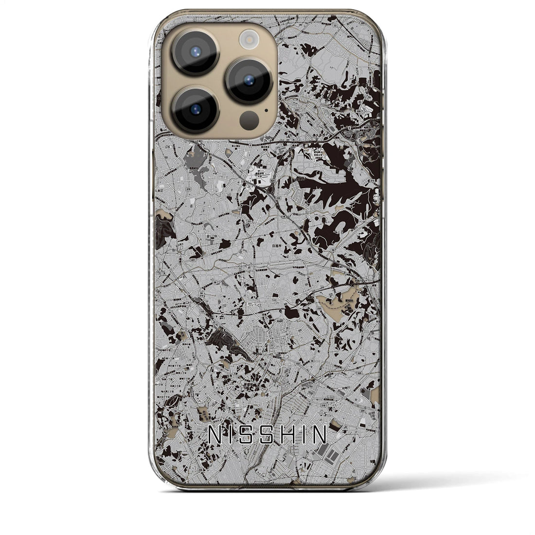 【日進(愛知県)】地図柄iPhoneケース(クリアタイプ)モノトーン・iPhone 14 Pro Max 用
