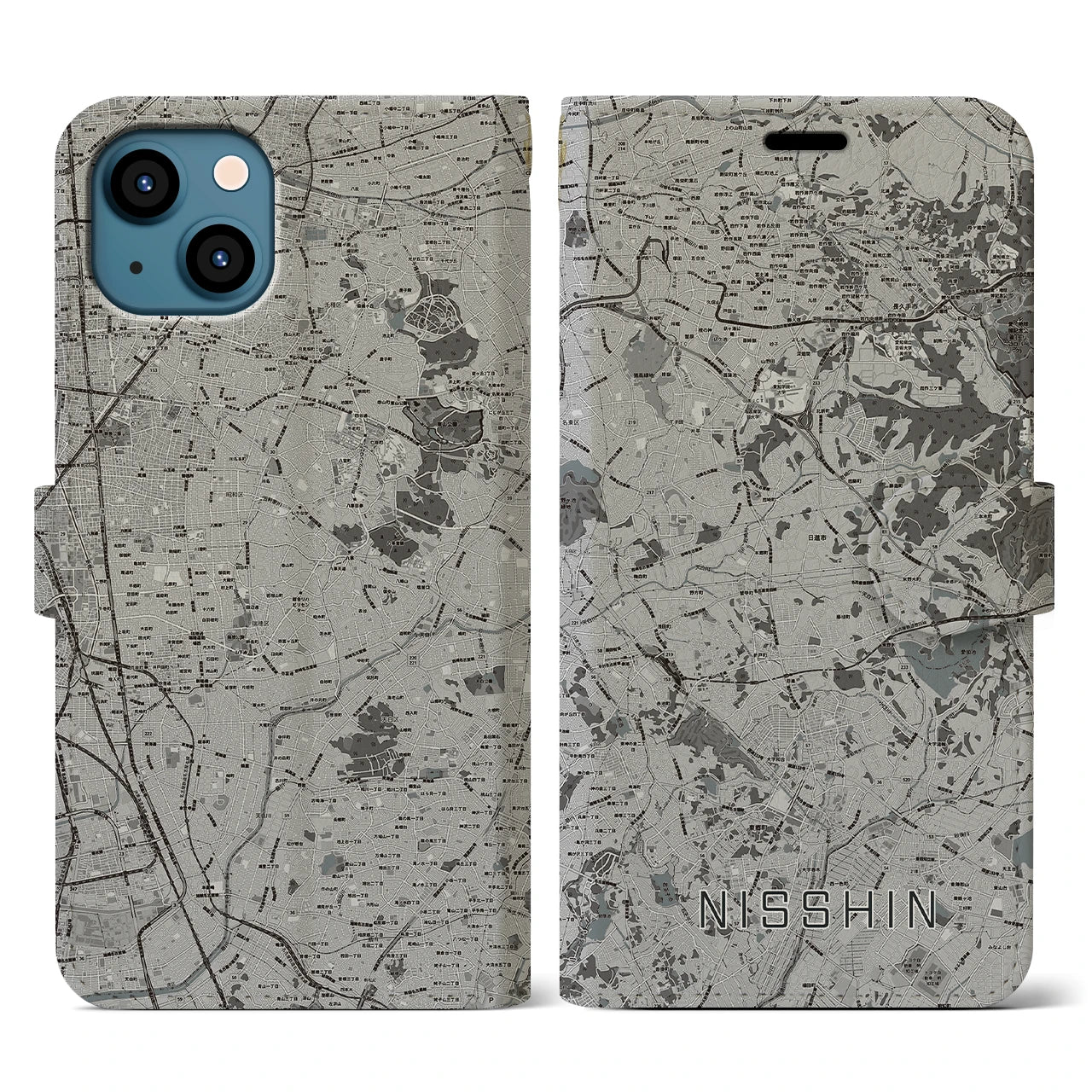 【日進(愛知県)】地図柄iPhoneケース(手帳タイプ)